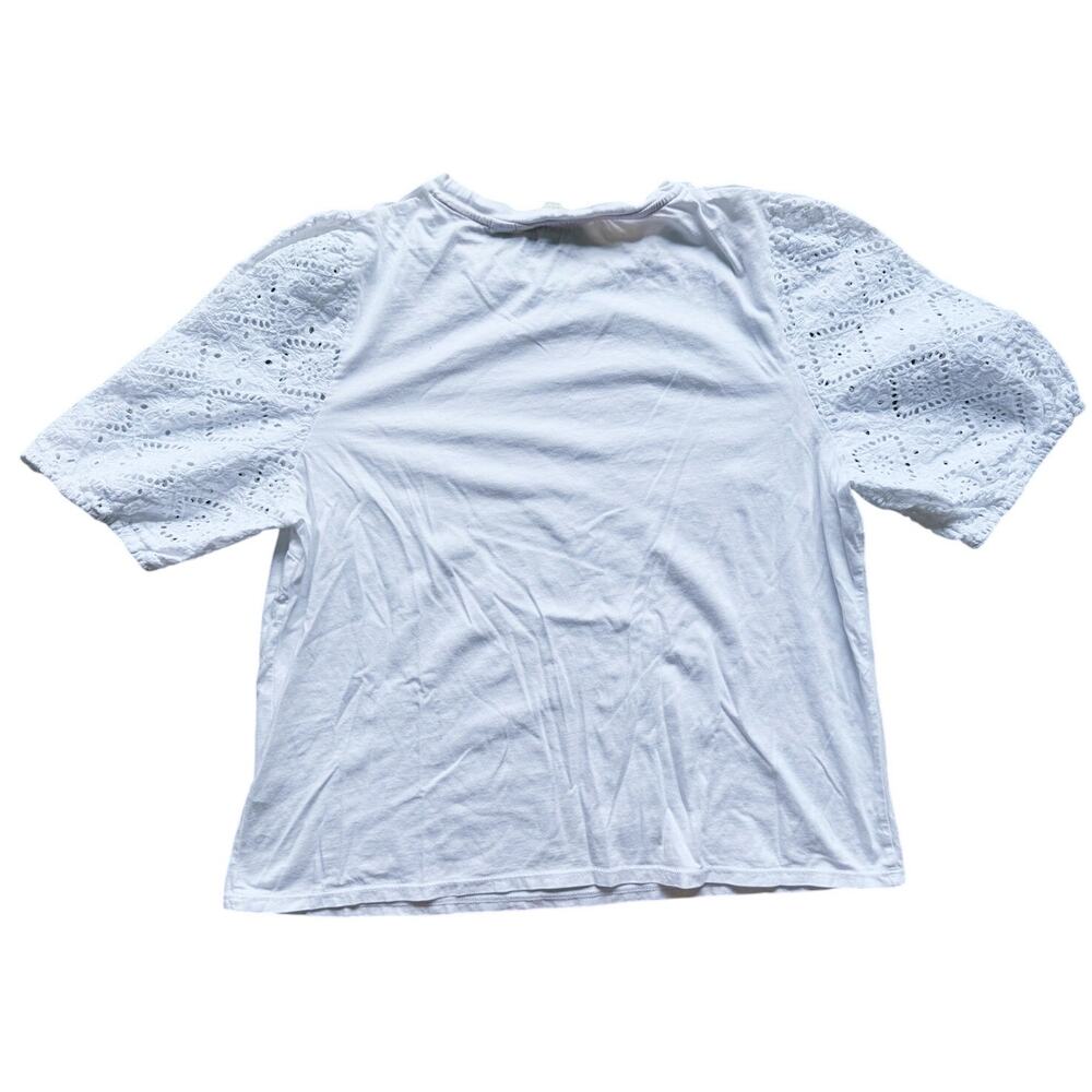 Boden Abigail Lace Eyelet Puff Sleeve Jersey Top Size 16 White Romantic Cottage - Picture 4 of 9
